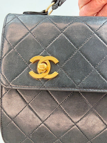 Chanel Vintage Black Quilted Leather Double CC Turn Lock Briefcase Bag