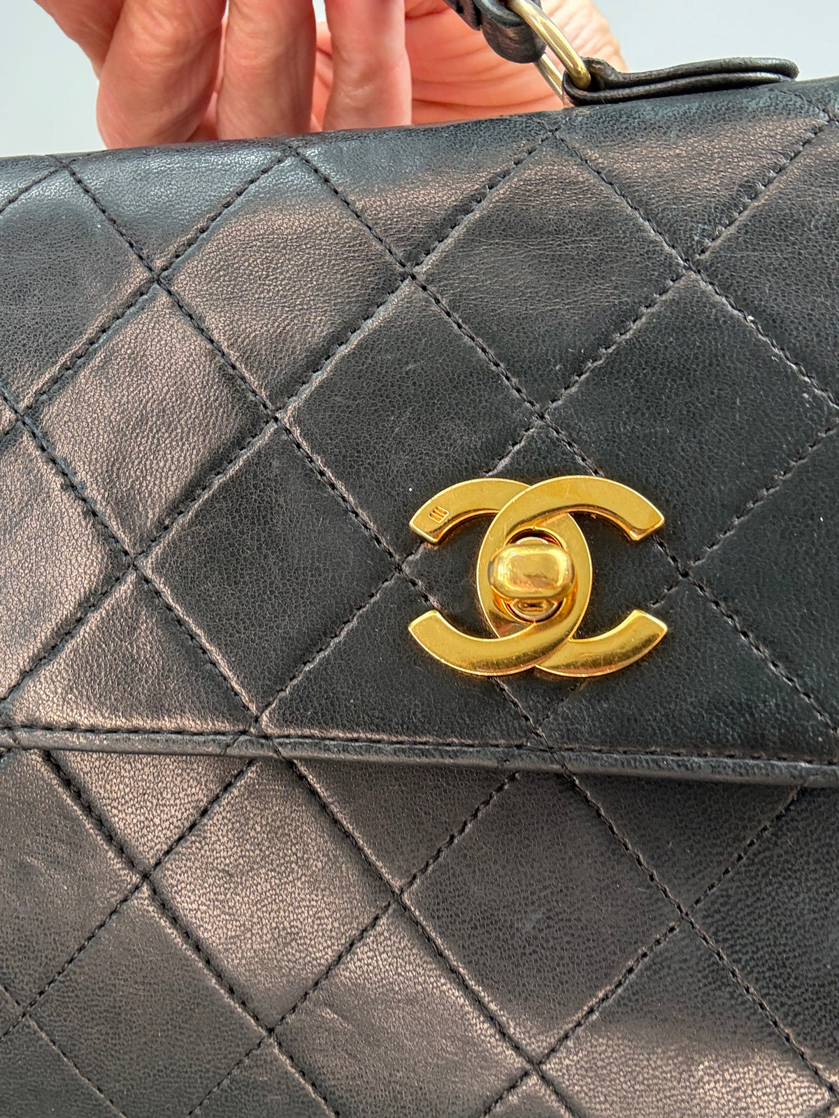 Chanel Vintage Black Quilted Leather Double CC Turn Lock Briefcase Bag