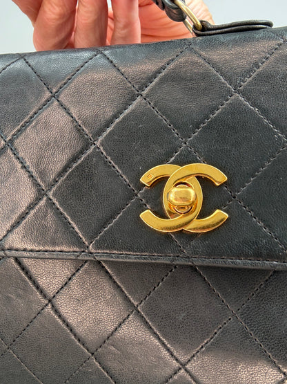 Chanel Vintage Black Quilted Leather Double CC Turn Lock Briefcase Bag