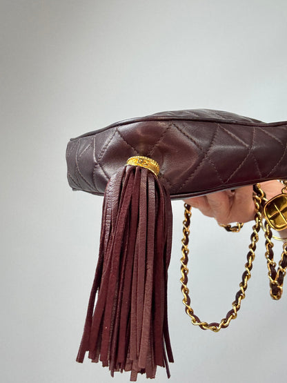 Chanel Vintage Burgundy Diamond Quilted Tassel Camera Bag