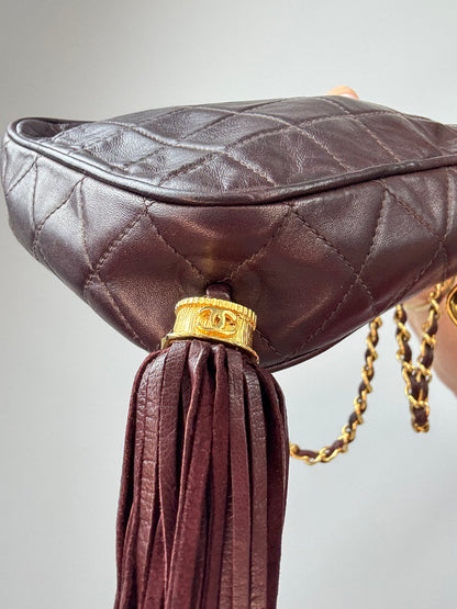 Chanel Vintage Burgundy Diamond Quilted Tassel Camera Bag