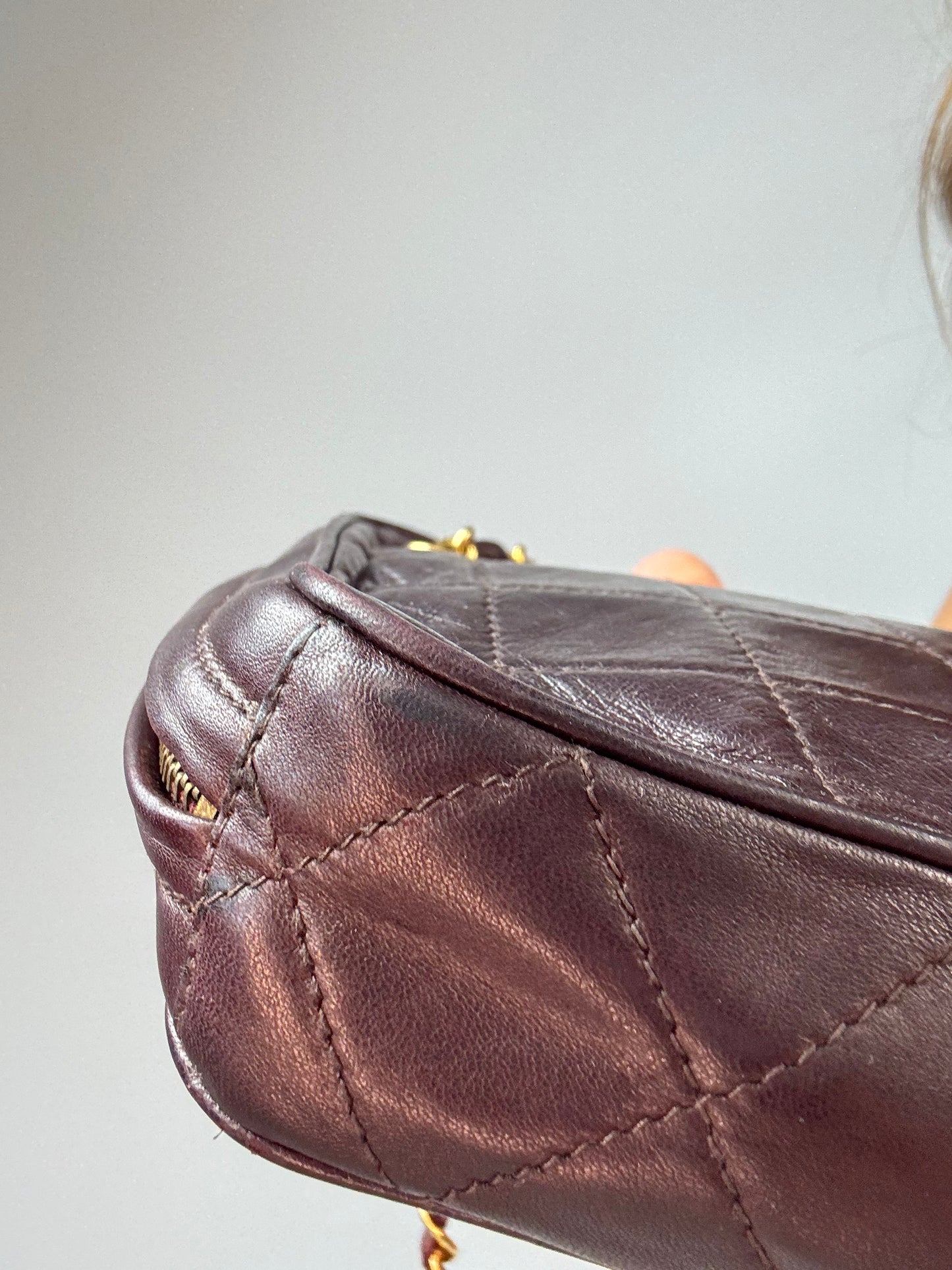 Chanel Vintage Burgundy Diamond Quilted Tassel Camera Bag