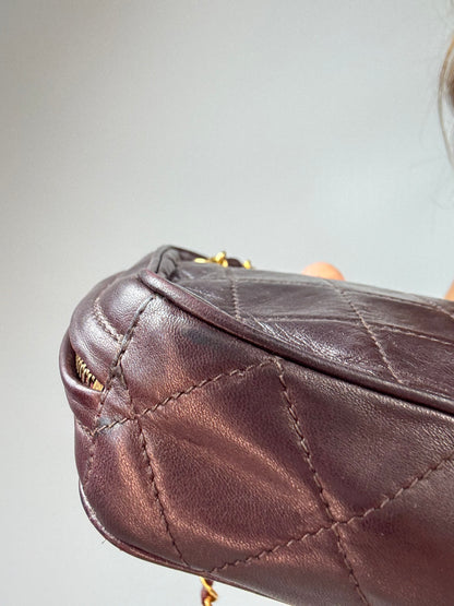 Chanel Vintage Burgundy Diamond Quilted Tassel Camera Bag