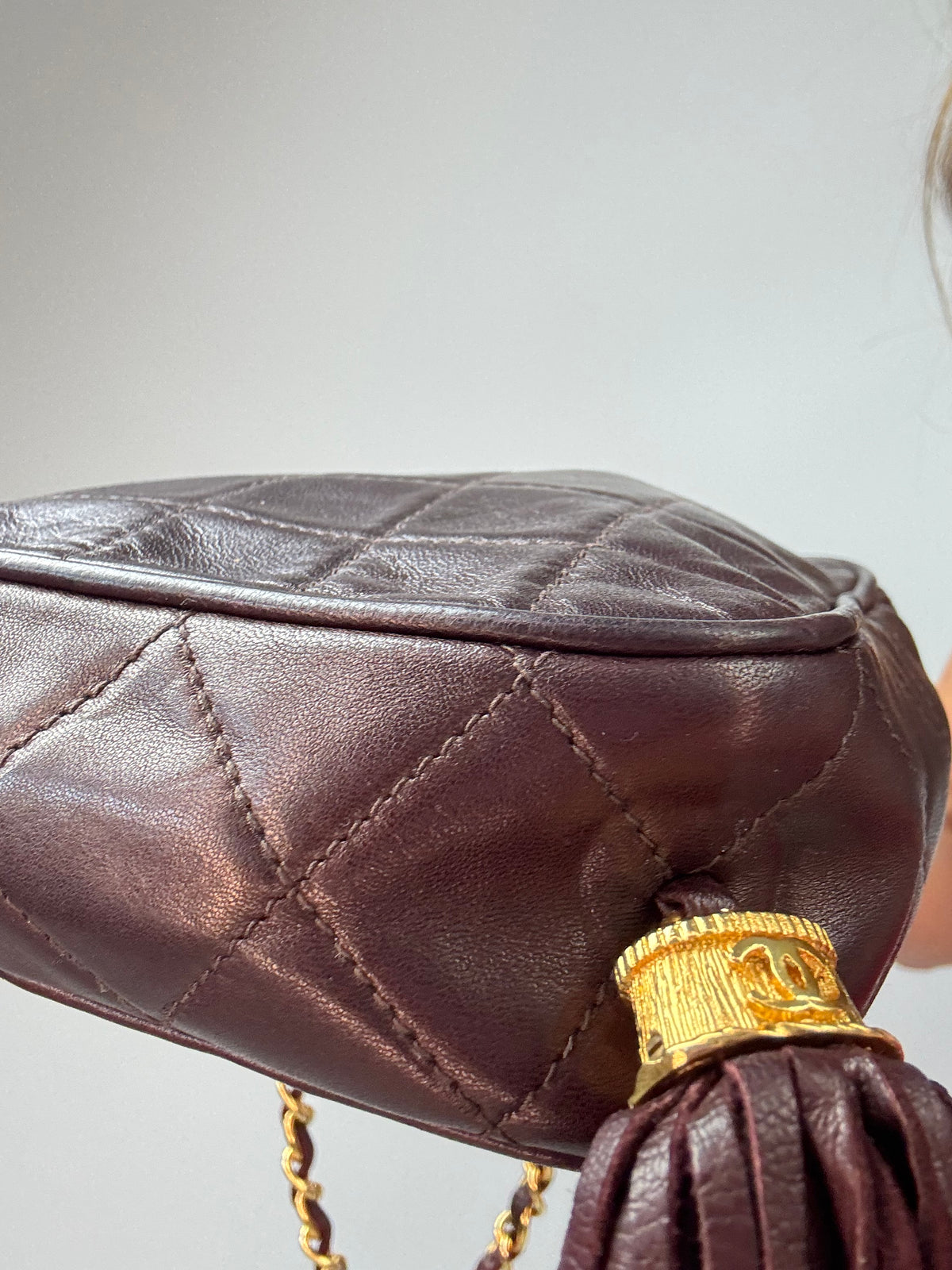 Chanel Vintage Burgundy Diamond Quilted Tassel Camera Bag