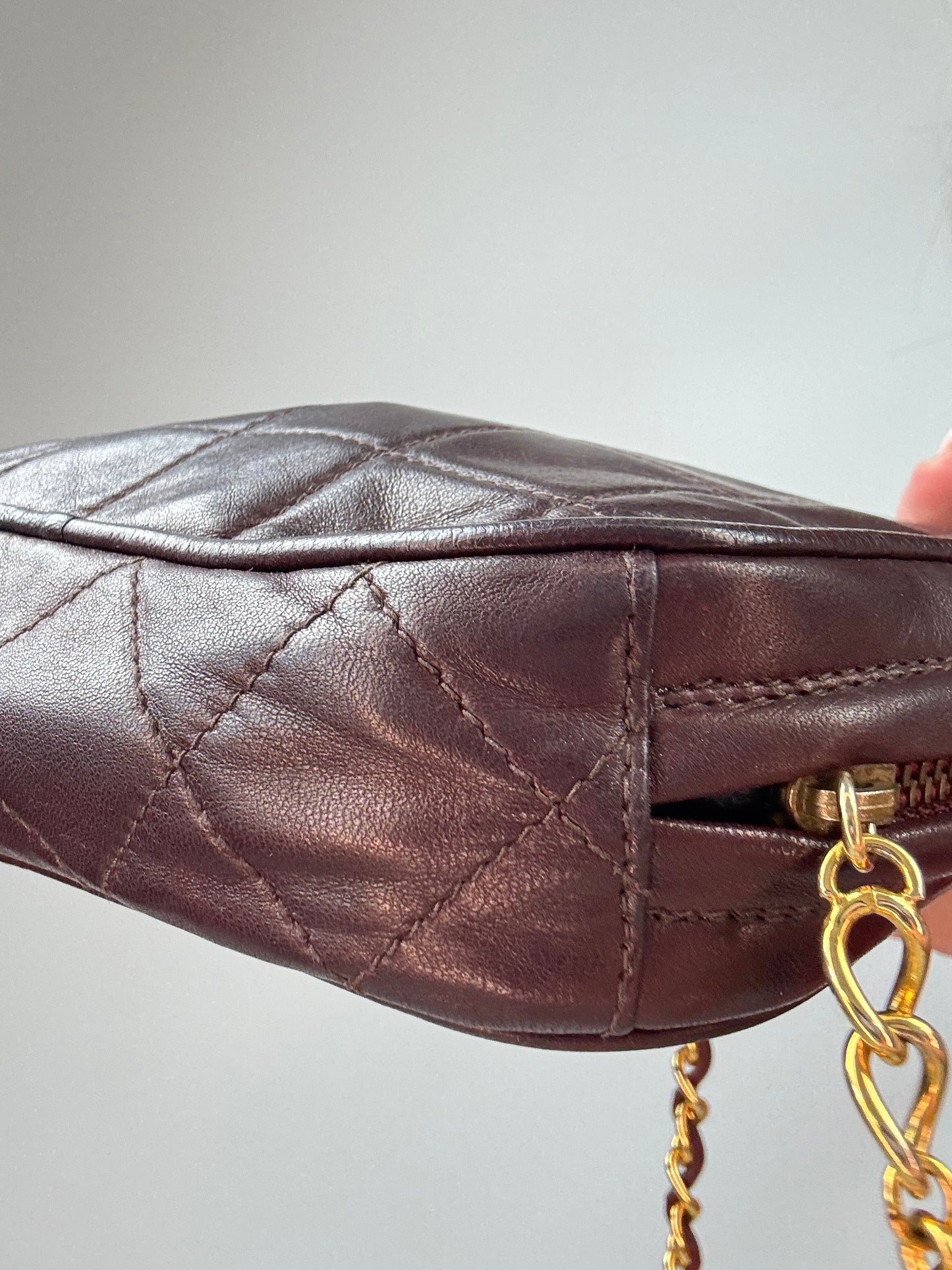 Chanel Vintage Burgundy Diamond Quilted Tassel Camera Bag