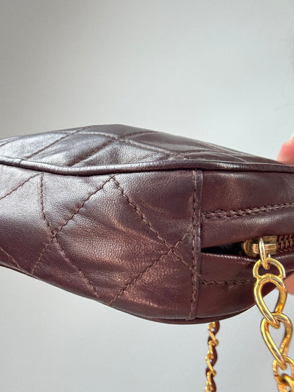 Chanel Vintage Burgundy Diamond Quilted Tassel Camera Bag