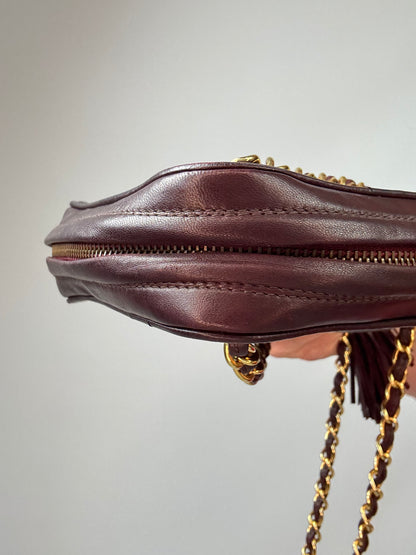 Chanel Vintage Burgundy Diamond Quilted Tassel Camera Bag
