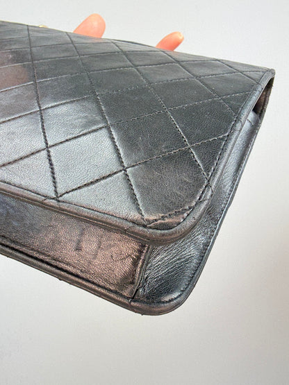 Chanel Vintage Black Quilted Leather Double CC Turn Lock Briefcase Bag