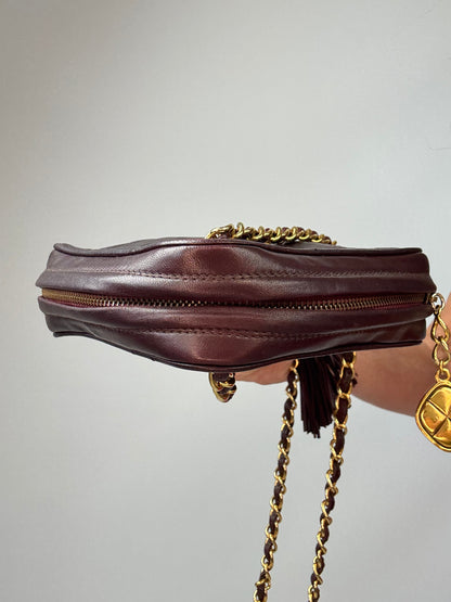 Chanel Vintage Burgundy Diamond Quilted Tassel Camera Bag