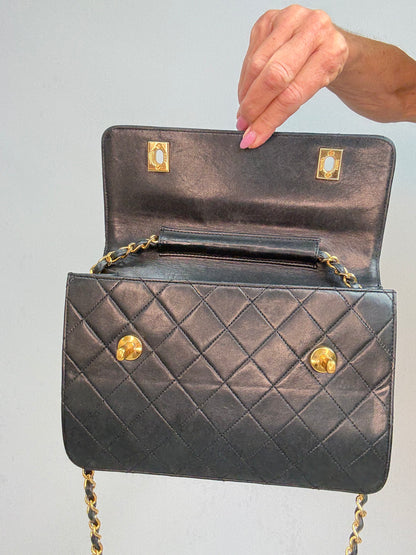 Chanel Vintage Black Quilted Leather Double CC Turn Lock Briefcase Bag