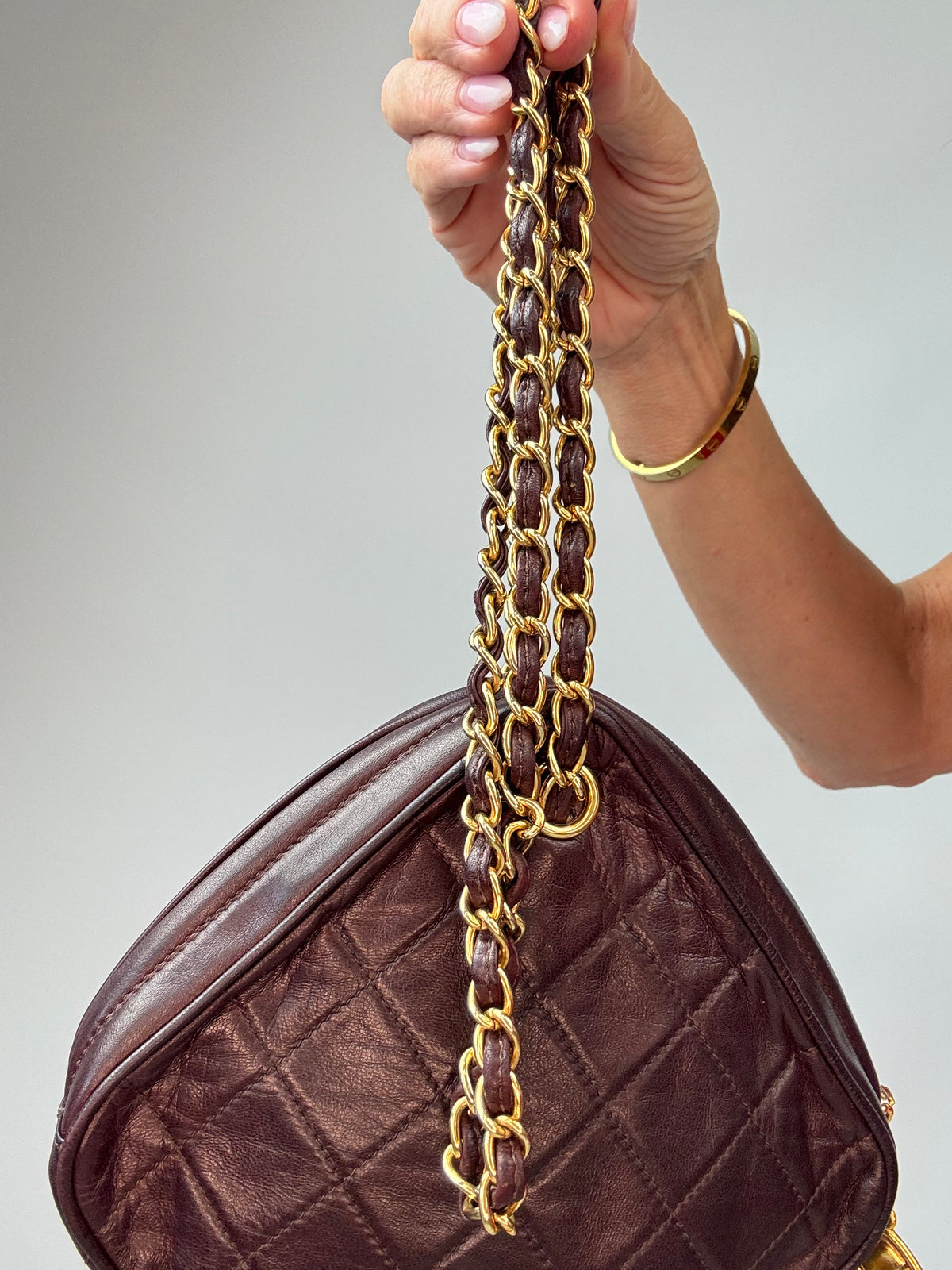 Chanel Vintage Burgundy Diamond Quilted Tassel Camera Bag