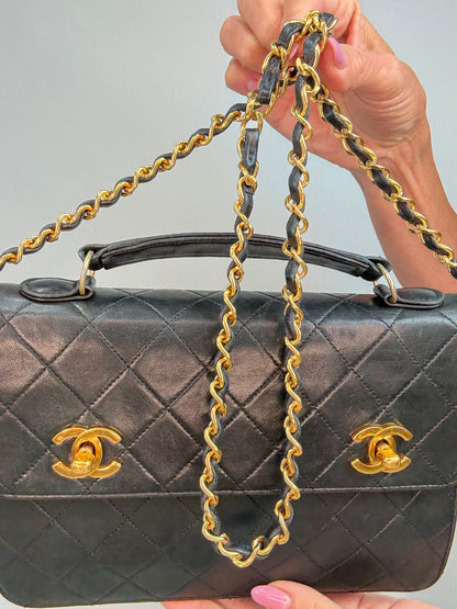 Chanel Vintage Black Quilted Leather Double CC Turn Lock Briefcase Bag