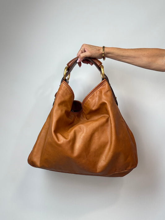 Gucci Vintage Oversized Leather Horsebit Hobo — Cognac
