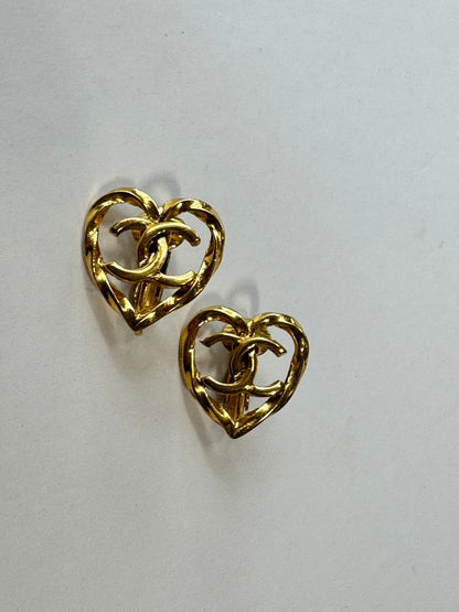 Chanel Rare CC Cute Out Heart Earrings