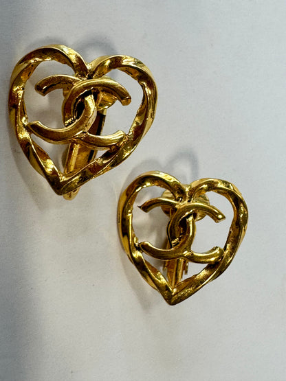 Chanel Rare CC Cute Out Heart Earrings