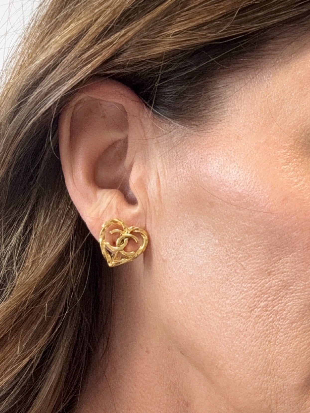 Chanel Rare CC Cute Out Heart Earrings