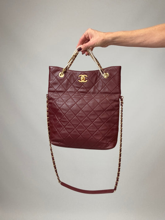 Chanel Fold-Over Shopping Tote Pearl Chain