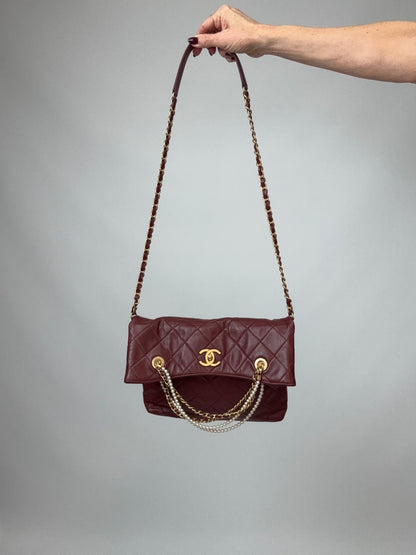 Chanel Fold-Over Shopping Tote Pearl Chain