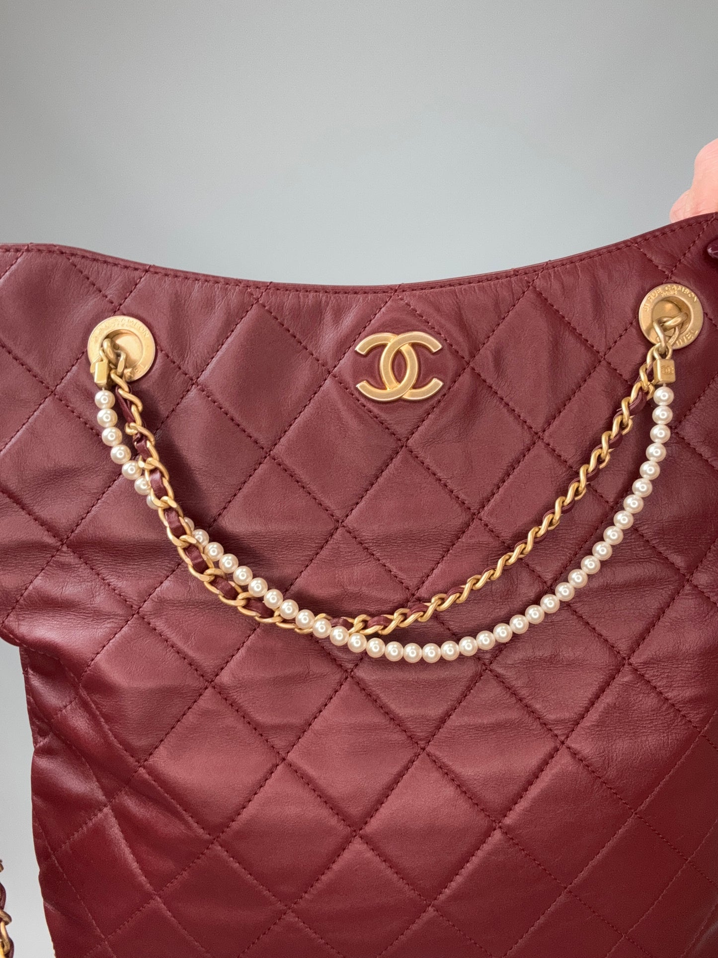 Chanel Fold-Over Shopping Tote Pearl Chain