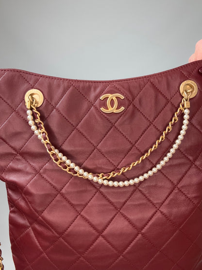 Chanel Fold-Over Shopping Tote Pearl Chain