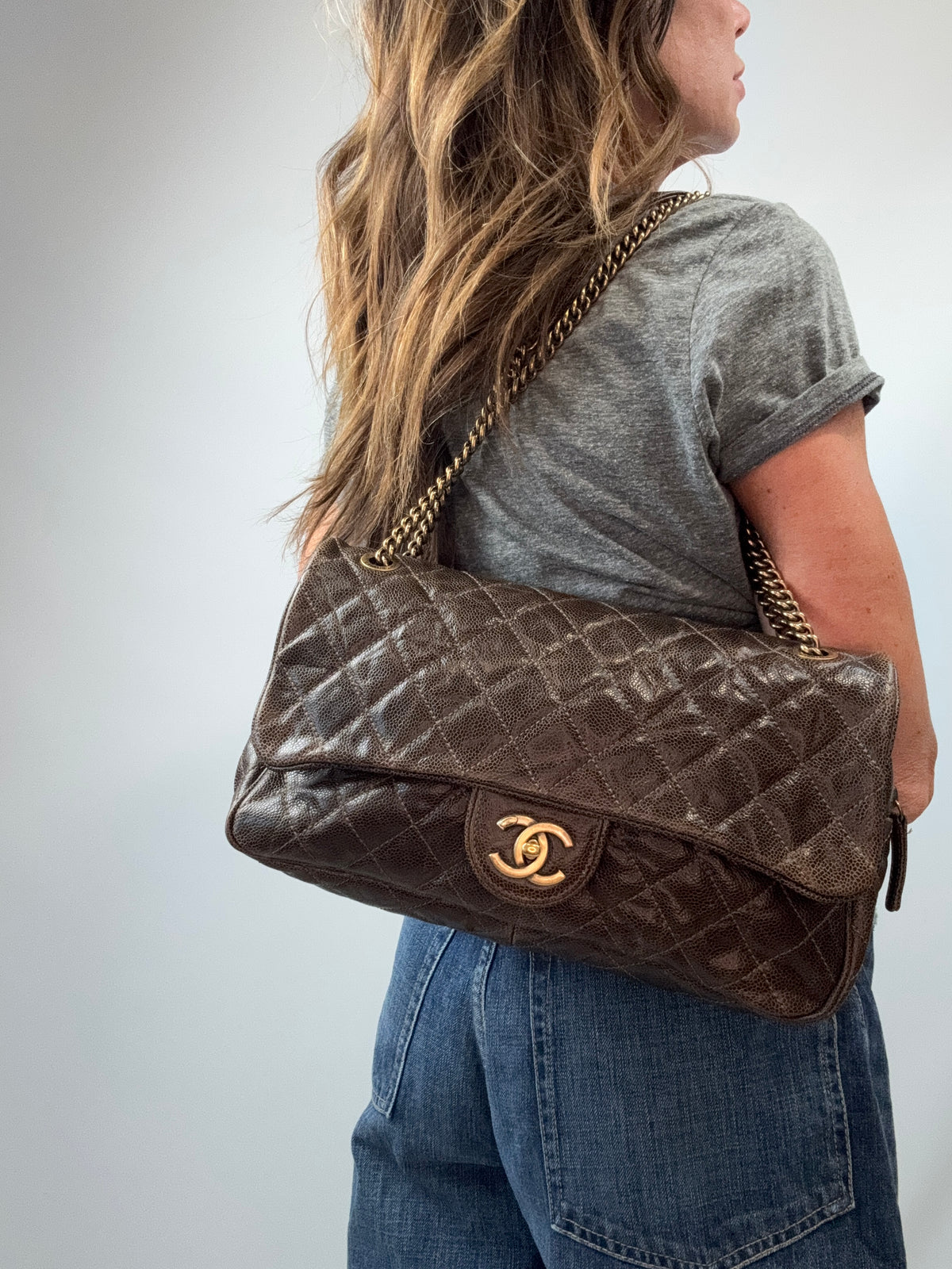 Chanel Brown Quilted Caviar Shiva Flap Bag