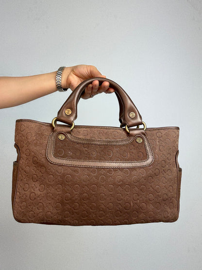 Celine Vintage Brown Suede C Macadam Boogie Handbag