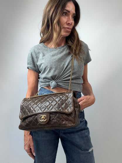 Chanel Brown Quilted Caviar Shiva Flap Bag
