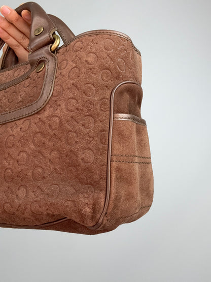 Celine Vintage Brown Suede C Macadam Boogie Handbag