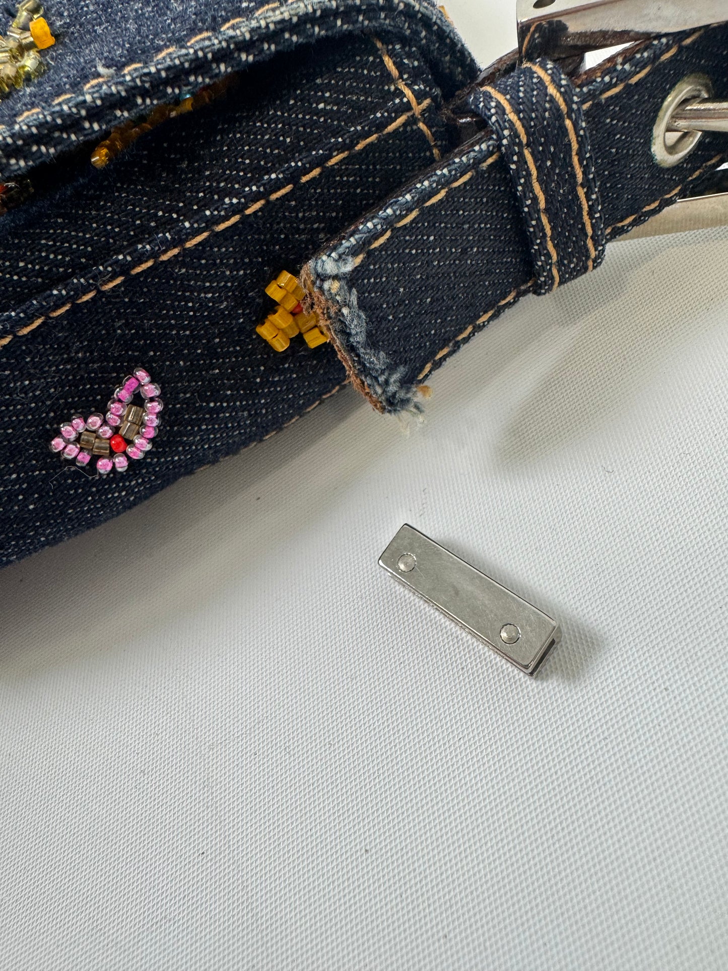 Fendi Denim Floral Beaded Baguette