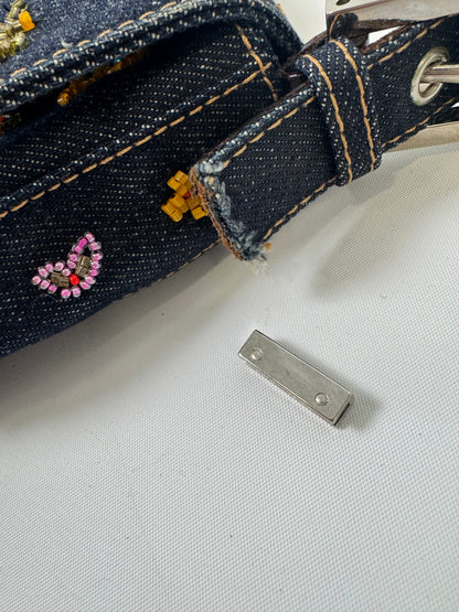 Fendi Denim Floral Beaded Baguette