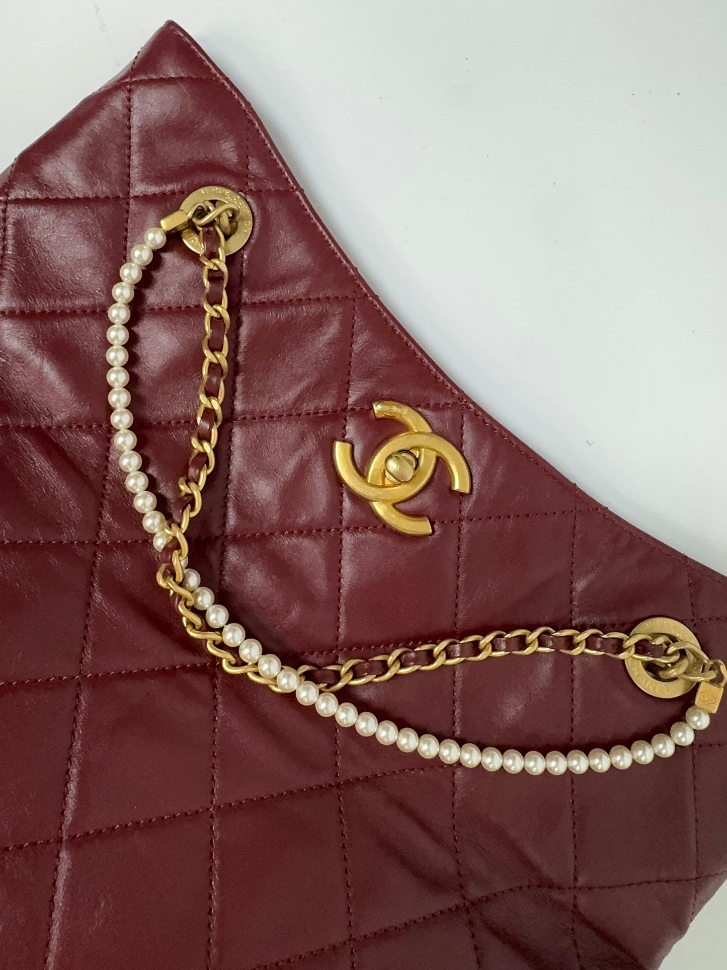 Chanel Fold-Over Shopping Tote Pearl Chain