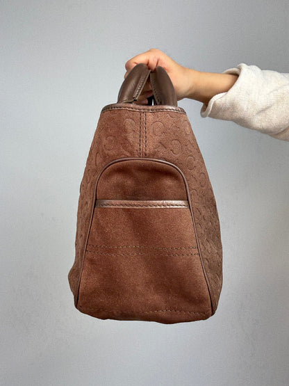 Celine Vintage Brown Suede C Macadam Boogie Handbag