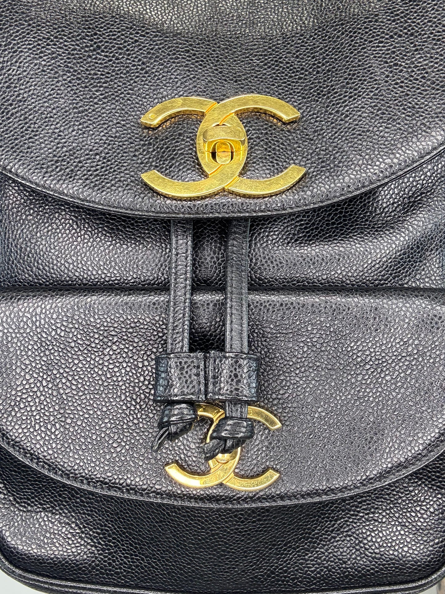 Chanel Vintage Caviar Double Turn Lock Back Pack