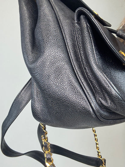 Chanel Vintage Caviar Double Turn Lock Back Pack