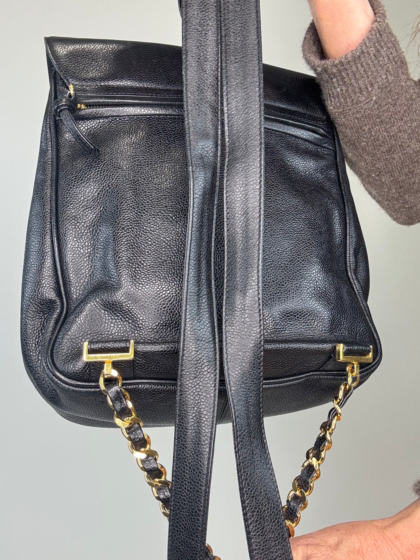 Chanel Vintage Caviar Double Turn Lock Back Pack