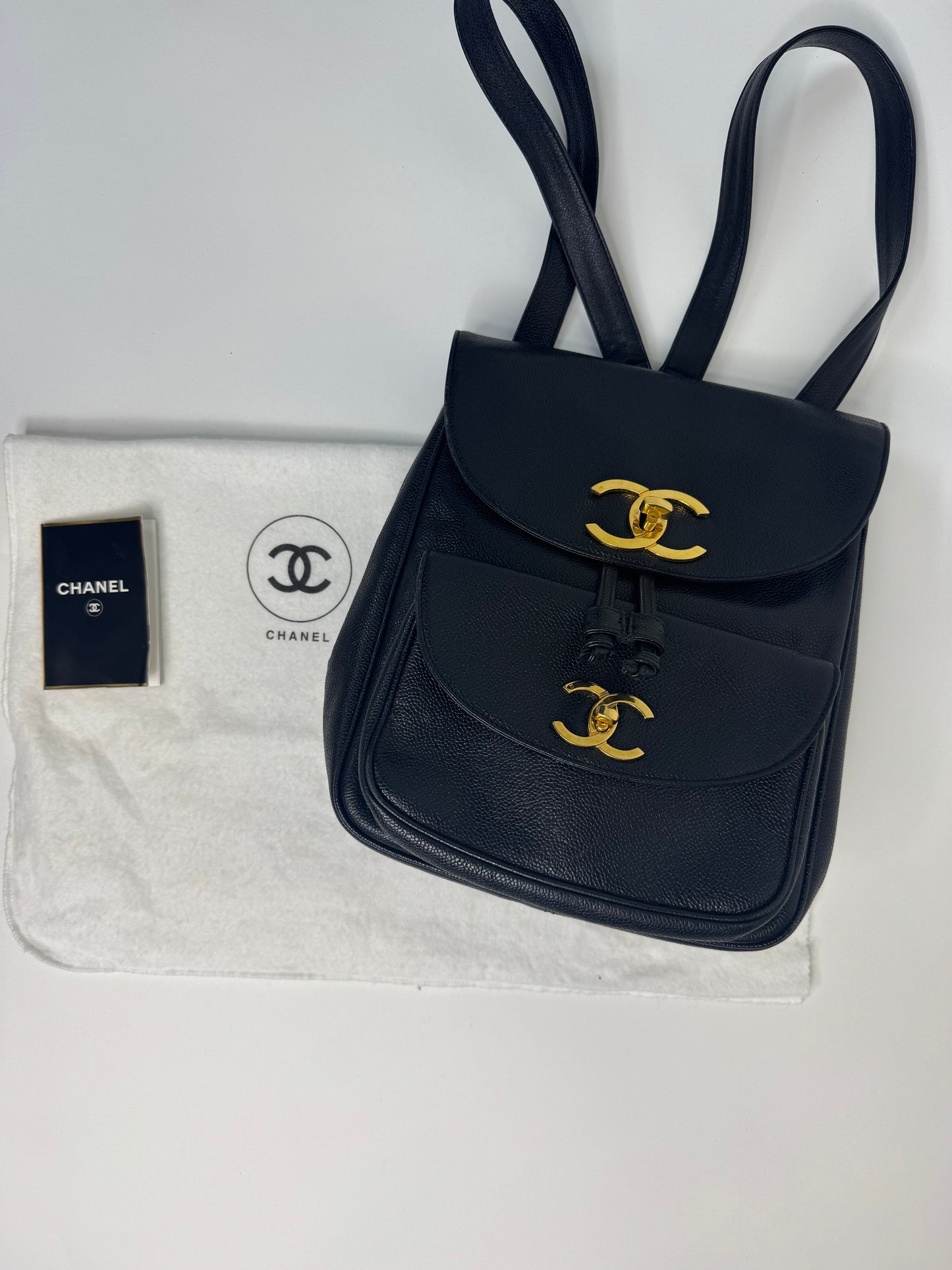 Chanel Vintage Caviar Double Turn Lock Back Pack