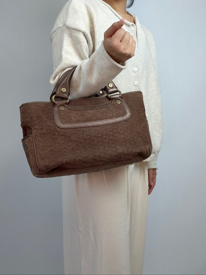 Celine Vintage Brown Suede C Macadam Boogie Handbag