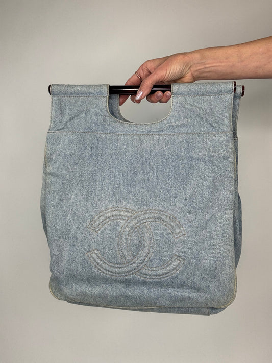 Chanel Rare Blue Denim Vintage Top Handle