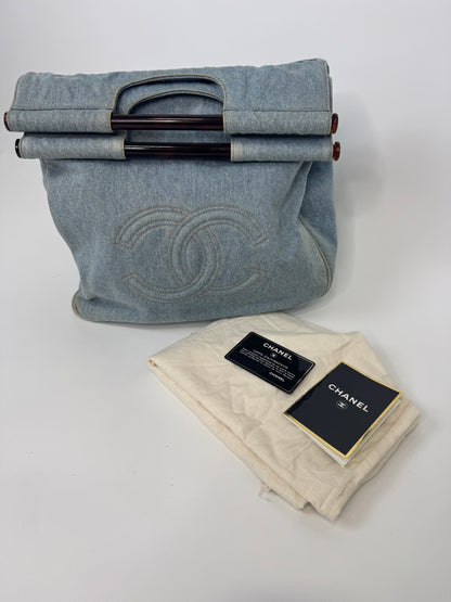 Chanel Rare Blue Denim Vintage Top Handle