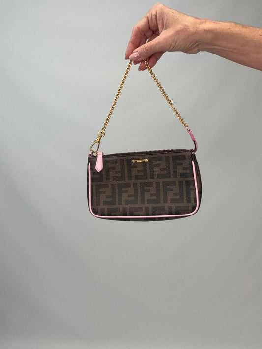 Fendi Zucca Baguette Pochette Chain Bag