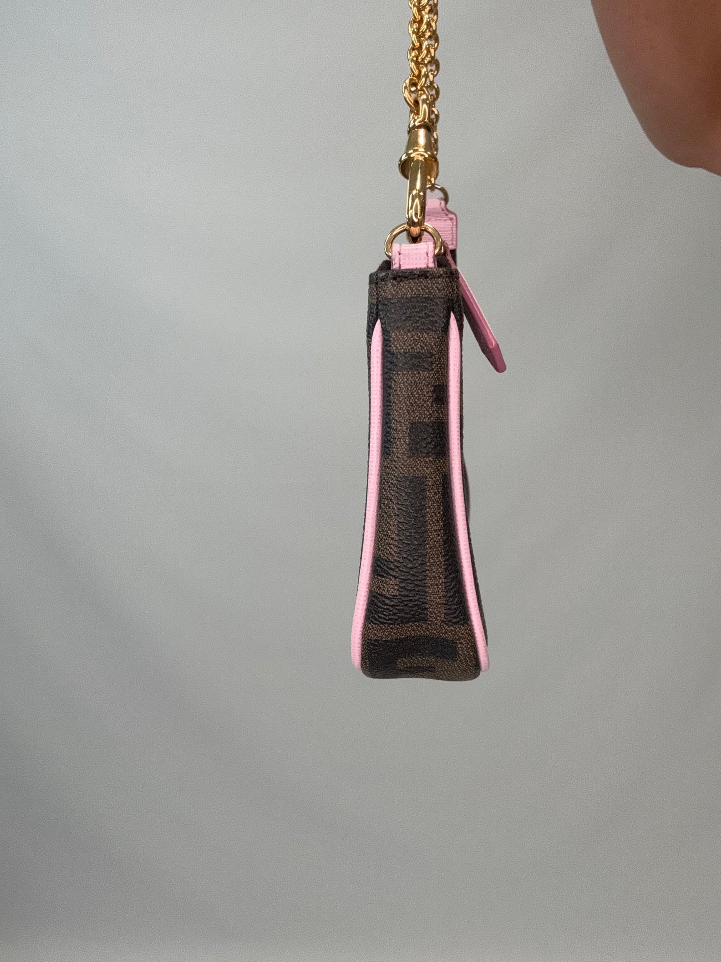Fendi Zucca Baguette Pochette Chain Bag
