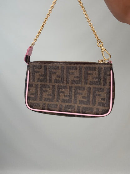 Fendi Zucca Baguette Pochette Chain Bag