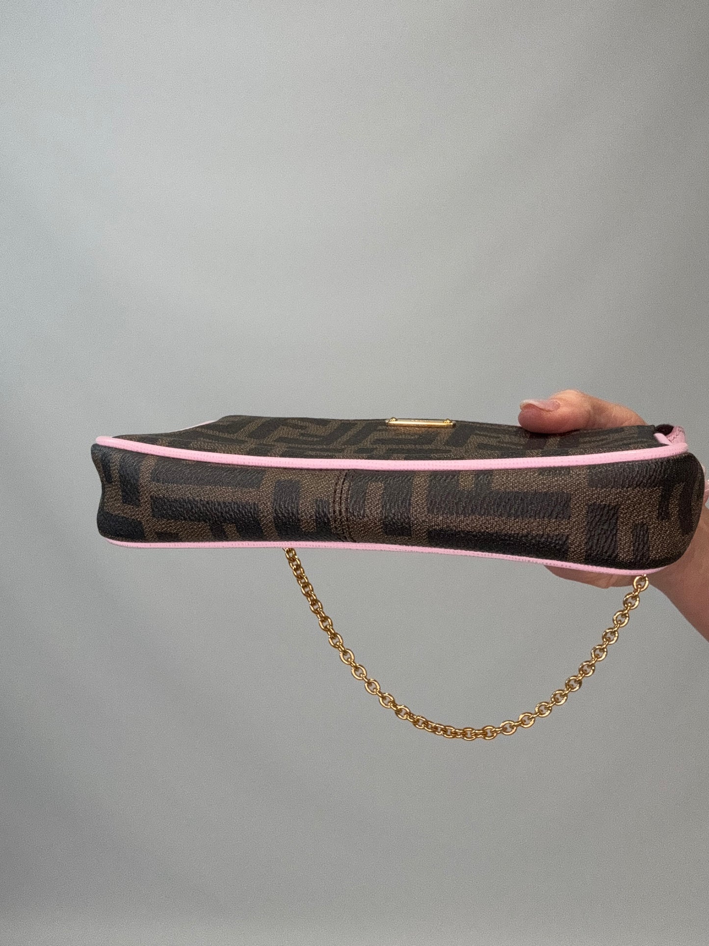 Fendi Zucca Baguette Pochette Chain Bag