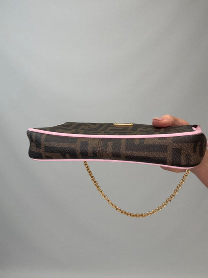 Fendi Zucca Baguette Pochette Chain Bag