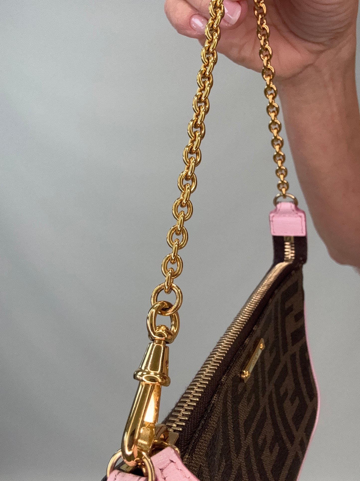 Fendi Zucca Baguette Pochette Chain Bag