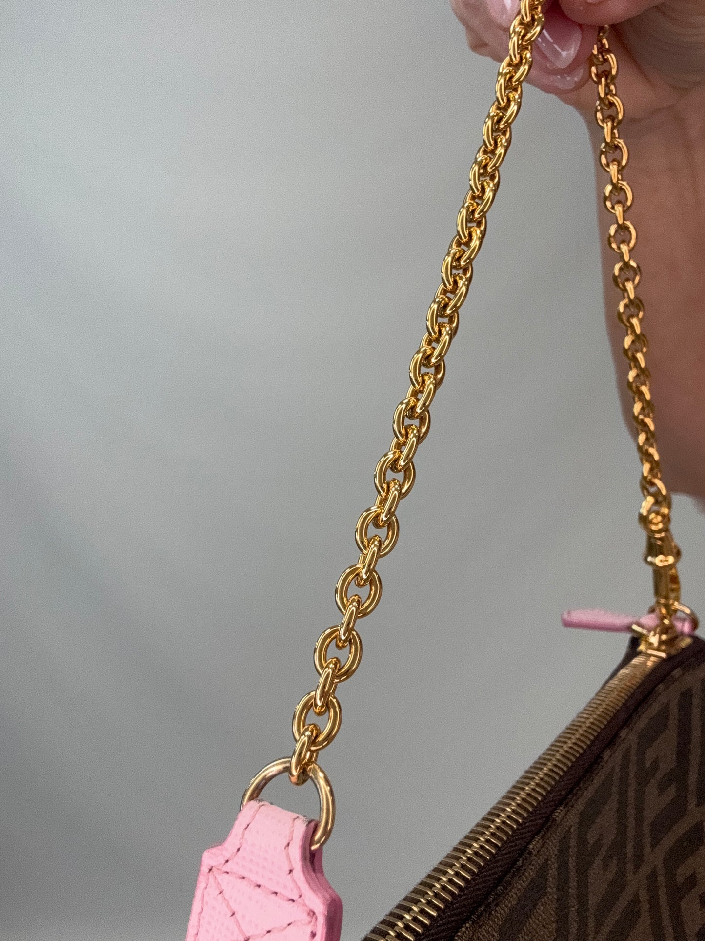 Fendi Zucca Baguette Pochette Chain Bag