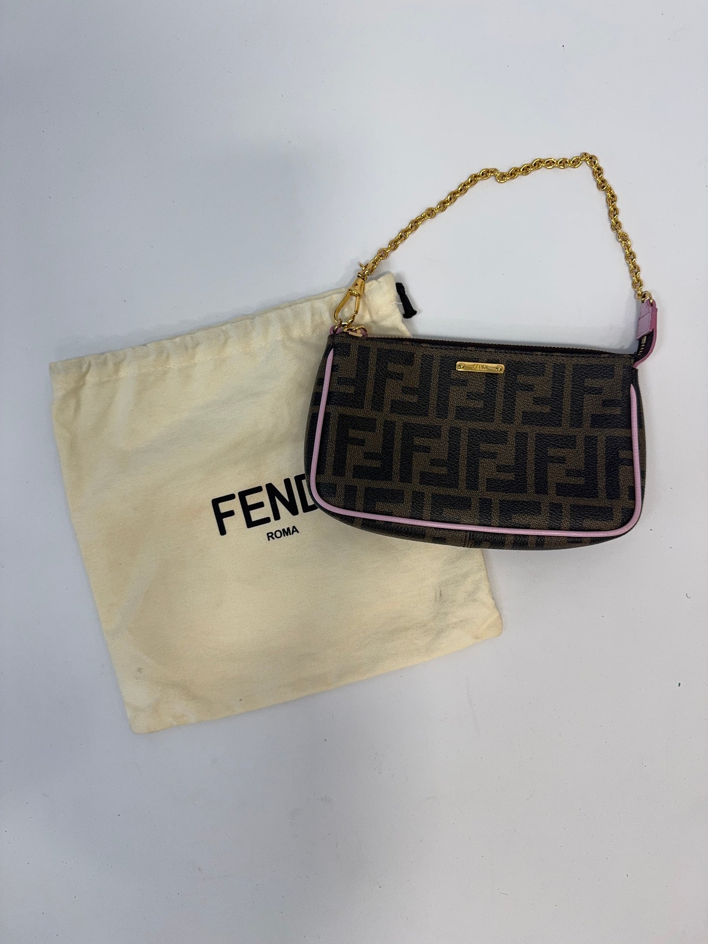 Fendi Zucca Baguette Pochette Chain Bag