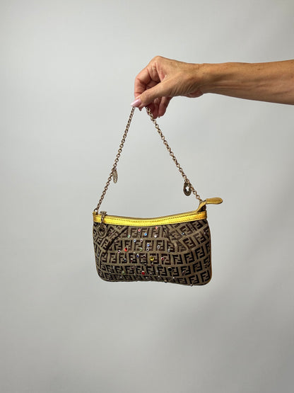 Fendi Zucchino Crystal & Charm Chain Shoulder Bag