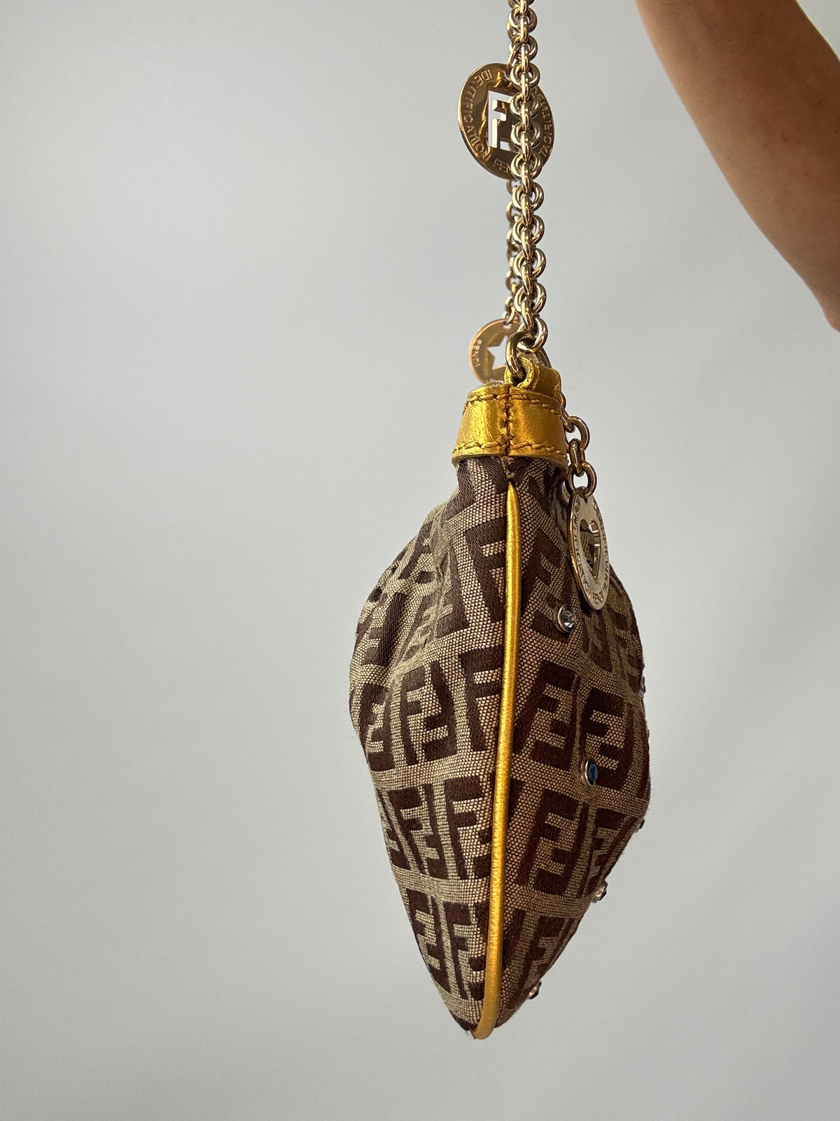 Fendi Zucchino Crystal & Charm Chain Shoulder Bag