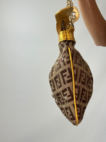Fendi Zucchino Crystal & Charm Chain Shoulder Bag